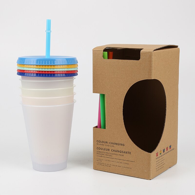 Cold Cups Reusable Color Changing Cups Color-popping Style Plastic Tumbler With Lid Straw Party Cup Drink Drinkware 473ml