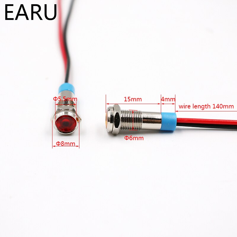 6mm vandtætte metal indikator pilot led lyssignal 5v 6v 12v 24v 110v 220v lampe motorbåd bil rød blå grøn