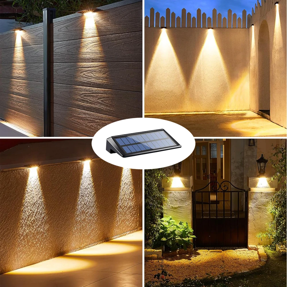 Lámpara Solar de pared, luces LED solares para valla, impermeables para exteriores, para balcón, patio, decoración de jardín, iluminación de pared Exterior