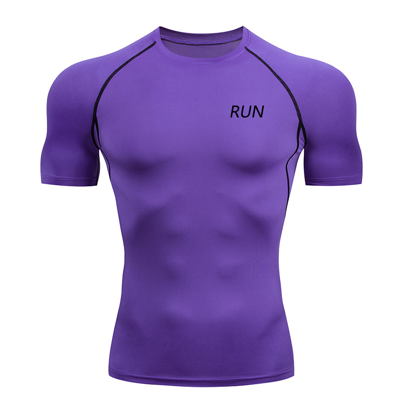 Kompressionströja med kort ärm, svart fitness-t-shirt, herr, muskeltorkande, snabbtorkande, gymkläder, solskydd,  rl00238: S / Silver-