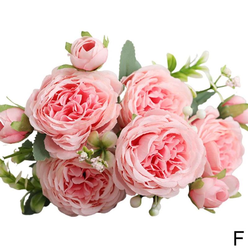 Ramo de peonía de seda Artificial Rosa persa, 5 cabezas, 4 Ramos falsos usados para reuniones familiares, decoración de boda de novia, wedd: F