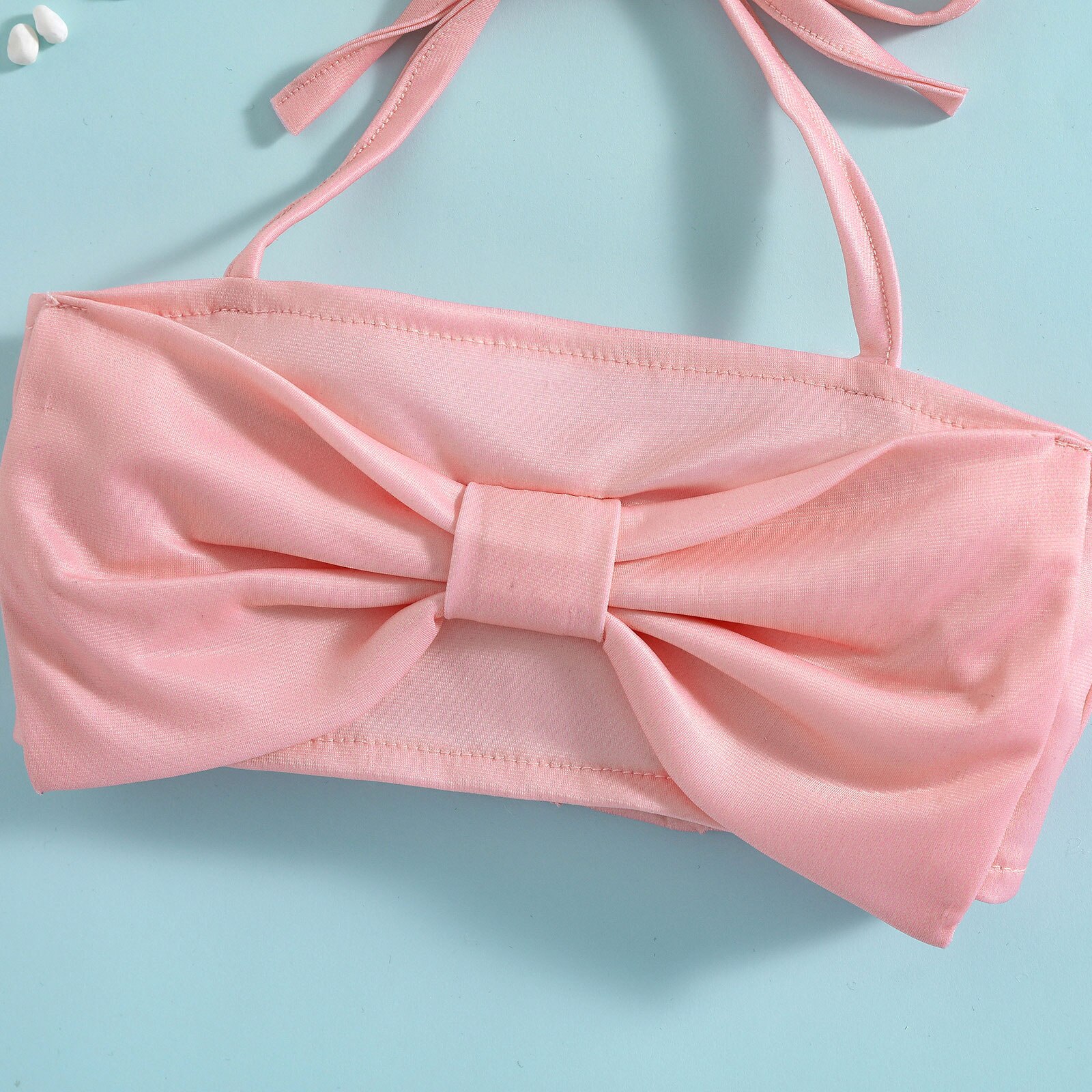 Little Girls Split Swimsuit Set, Toddlers Summer Pink Bow Hanging Neck Sleeveless Swimwear + Leopard Print Swimming Trunks