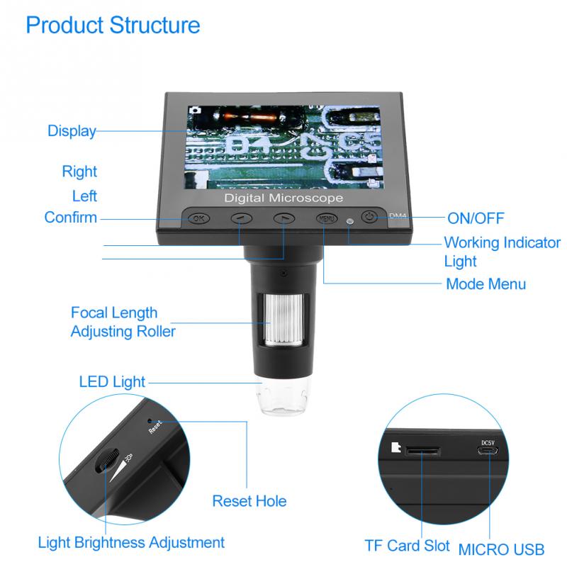 DM4 2MP 500/1000X Digitale Elektronische Mikroskop 4,3 "Anzeige Lupe Kommt Mit eine Unterstützung Plattform und LED Licht neue