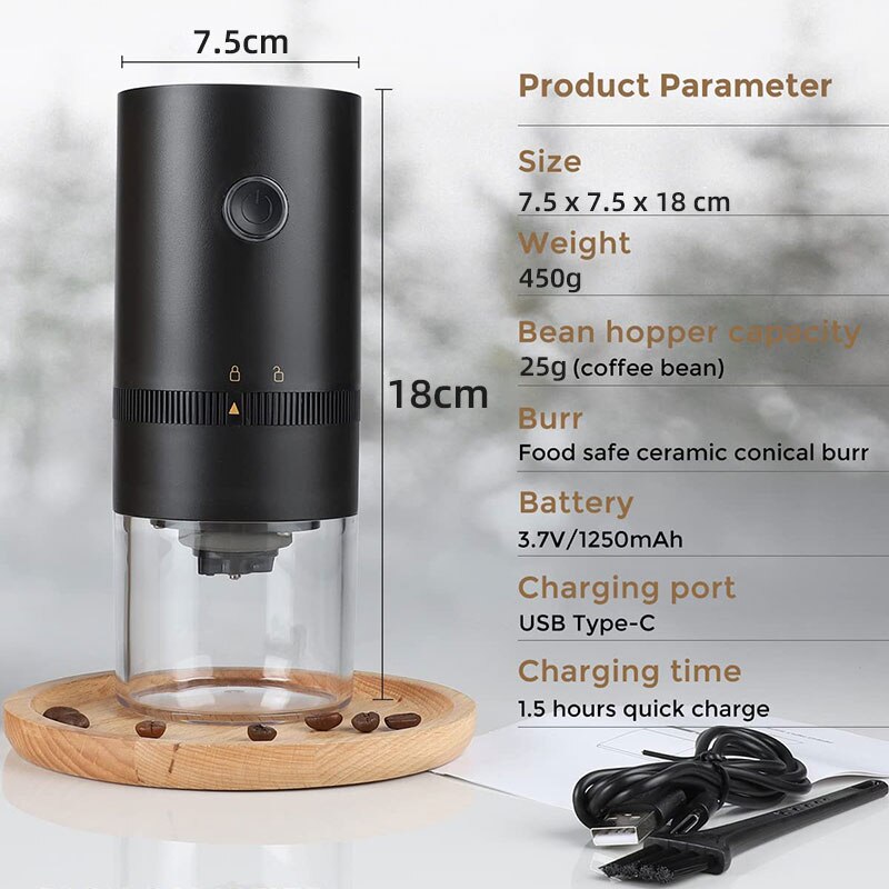 Xiaomi-molinillo de café eléctrico portátil con ajuste de molienda ajustable, molinillo de cerámica cónica pequeña recargable por USB tipo C