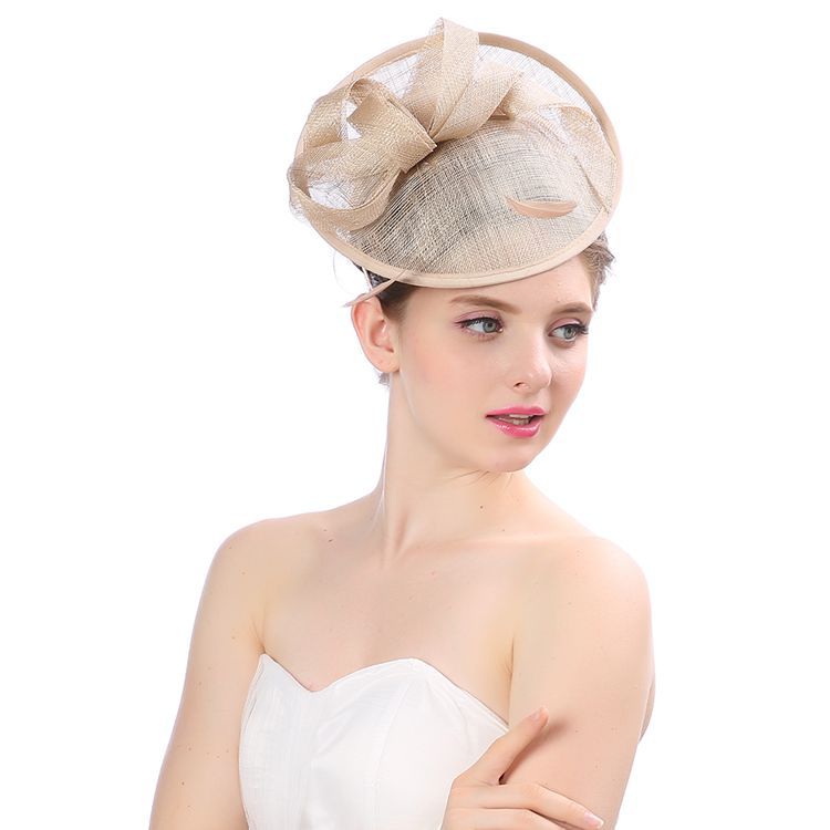 Tocado nupcial clásico de lino nupcial top sombreo gorra de malla estilo europeo tocado británico