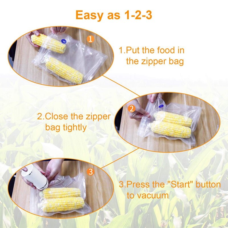 Food Vacuum Sealer Machine With 5 Pack Zipper Vacuum Bags,Small And Handheld Vacuum Packing Machine For Kitchen And Home Use Whi