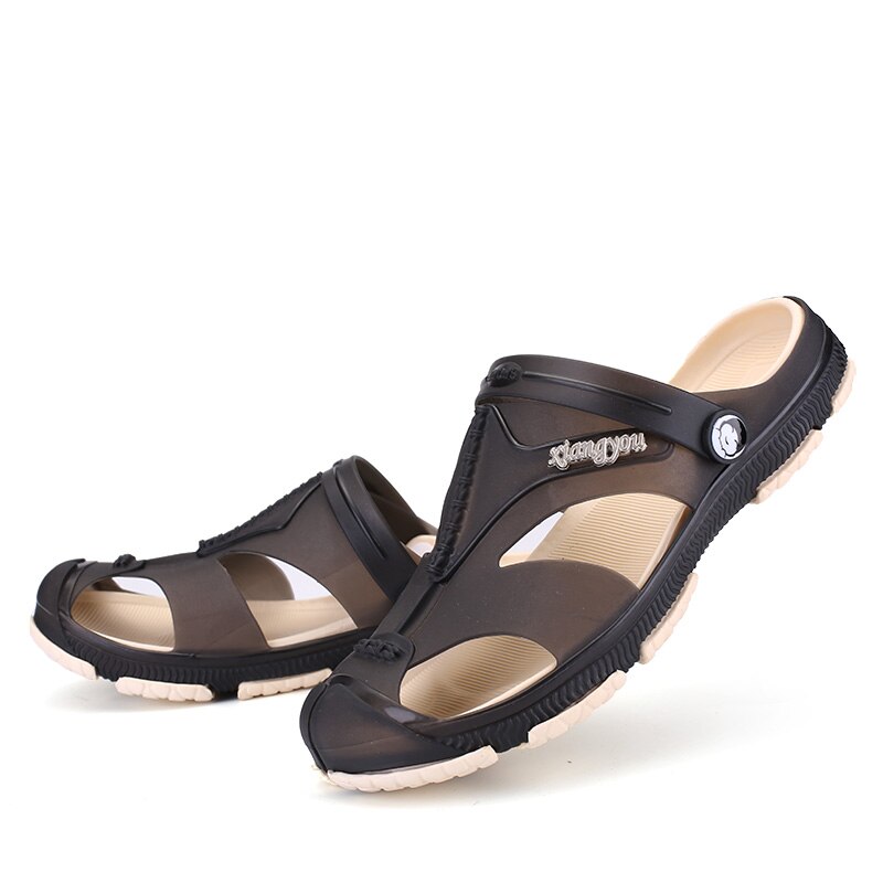 Sandales en gelée pour hommes, nouvelle , chaussures respirantes, ajouré, décontracté, extérieur, pantoufles plates, en crocodile