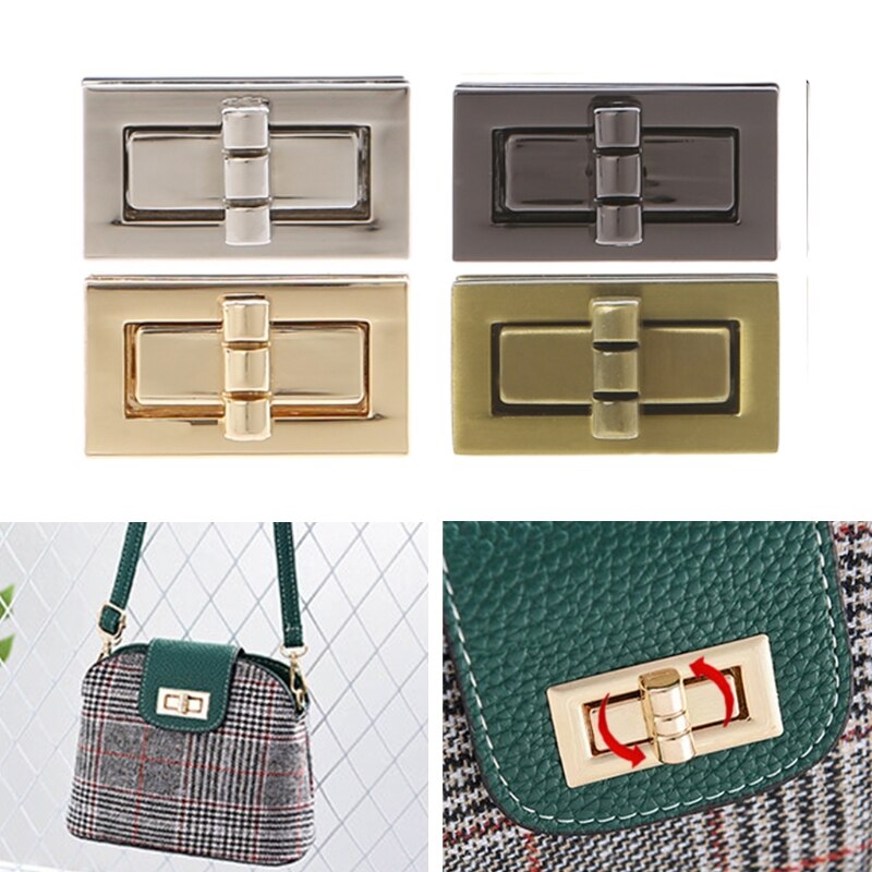 Rectangle Shape Clasp Turn Lock Twist Locks DIY Leather Handbag Bag Hardware