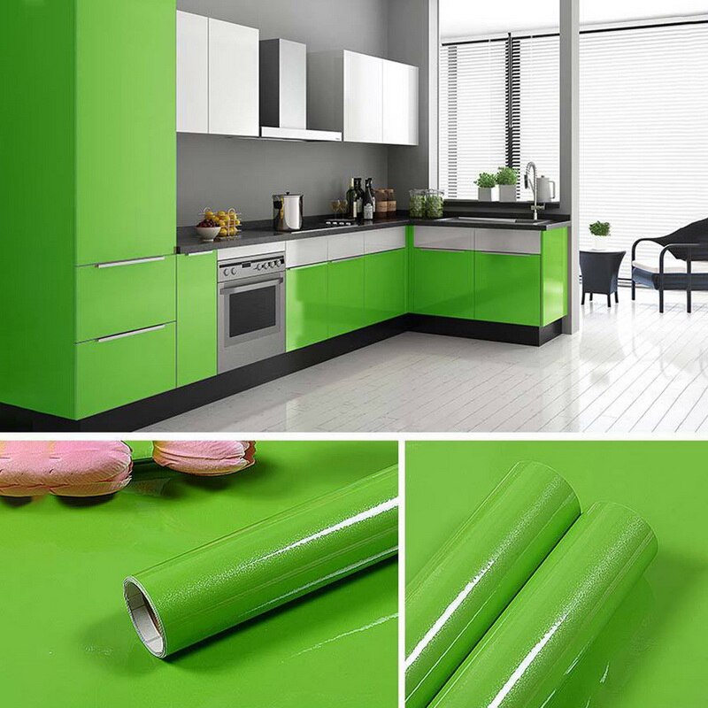 1M/Roll Glossy Waterproof PVC Cabinet Wallpaper Self Adhesive Contact Paper Cabinet For Door Furniture Stickers Bathroom Kitchen