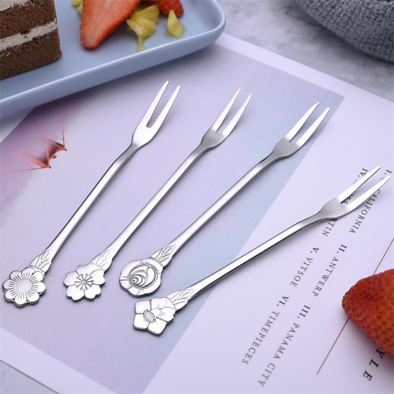 4PCS/Set Flowers Stainless Steel Fruit Fork Flower Handle Fruit Forks