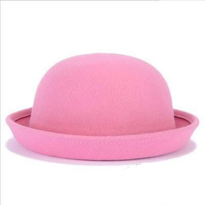 Retail Little Girls Fedora Hat Dome Cap Children Dress Hats Kids Caps Felt Hats Wool Felting Bowler Hat: Pink / Child 50-53cm