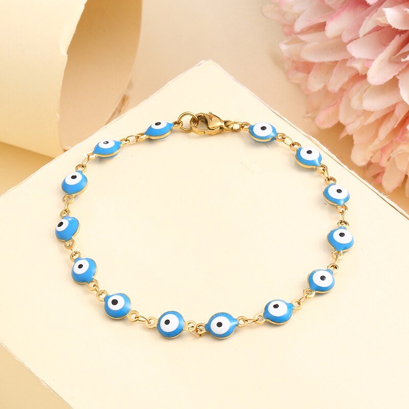 neue 8 Farben Edelstahl Korn Armbinde Für Frauen Männer Gold Farbe Verknüpfung Kette Bunte böse Auge Charme Weibliche schmuck: 08