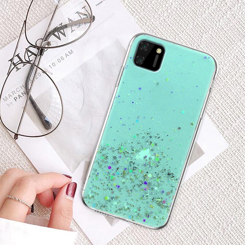 Auroras For Realme C11 Case Glitter Bling Sequins Starry Sky With Ring Shockproof For Realme C11 Cover: Green