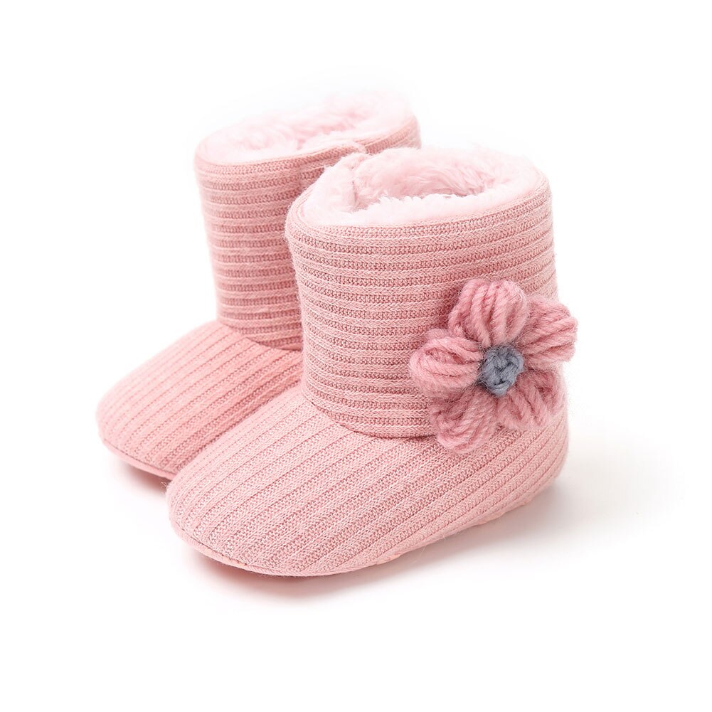 Baby Cute Warm Winter Boots Babies Girl Toddler Infant Winter Snow Boot Fur Faux Shoes Cotton Flower 0-18M: A / 0-6 Months