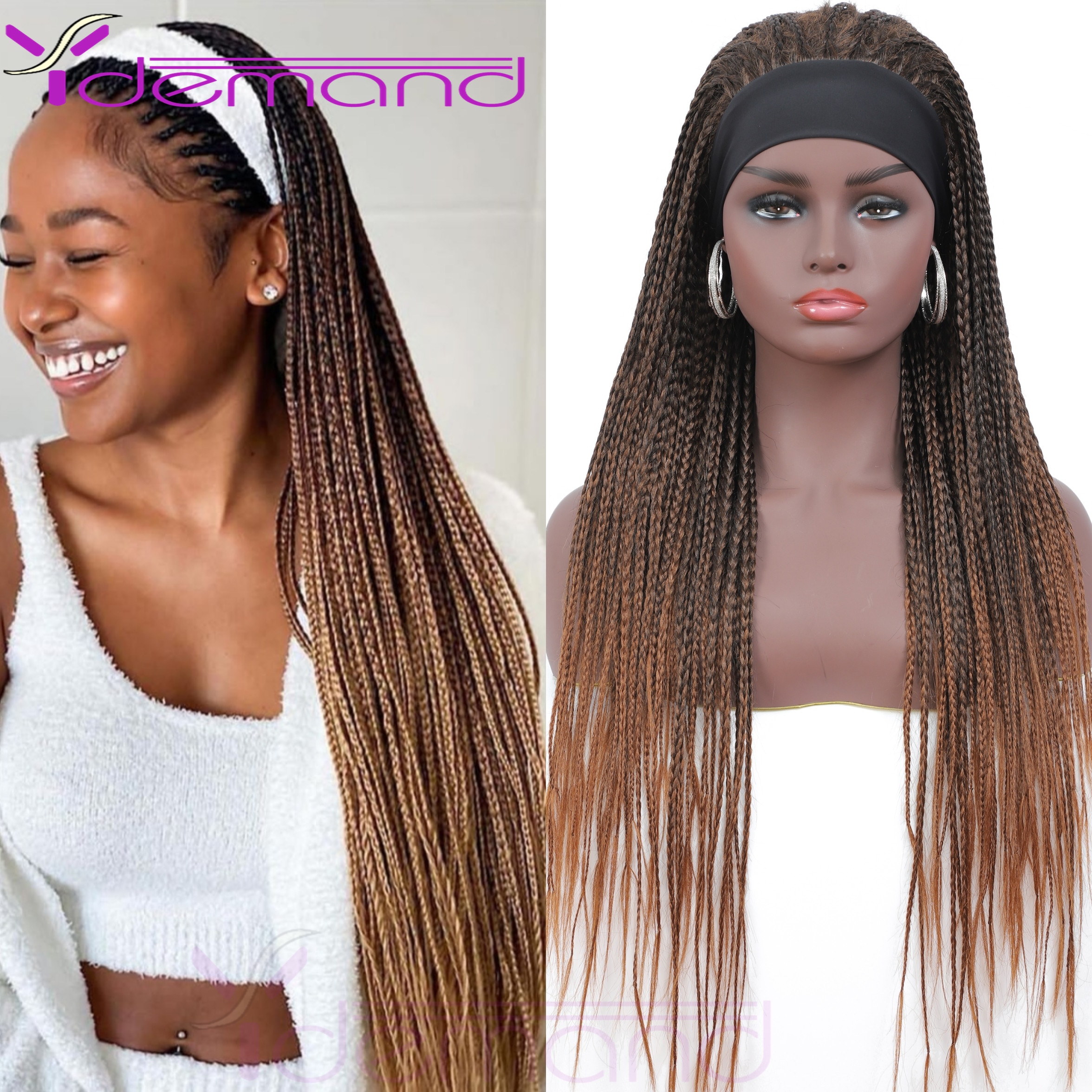 Y Demand Black Ombre-Brown Braided Wigs For Black Women Or Men Synthetic Wig Crochet Hair Braids With BOX: B