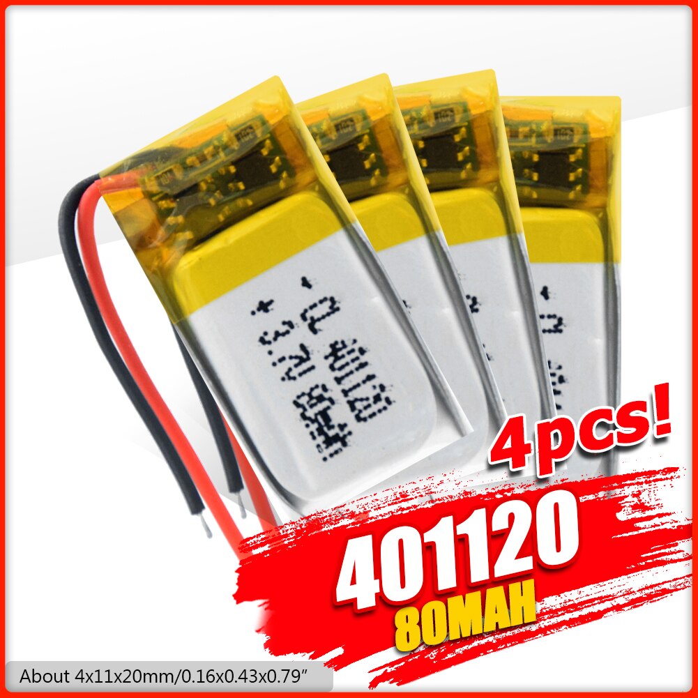 80mAh 401120 3.7V rechargeable li ion battery li polymer lithium battery for MP3 MP4 GPS bluetooth speaker headset smart watch: 4Pcs