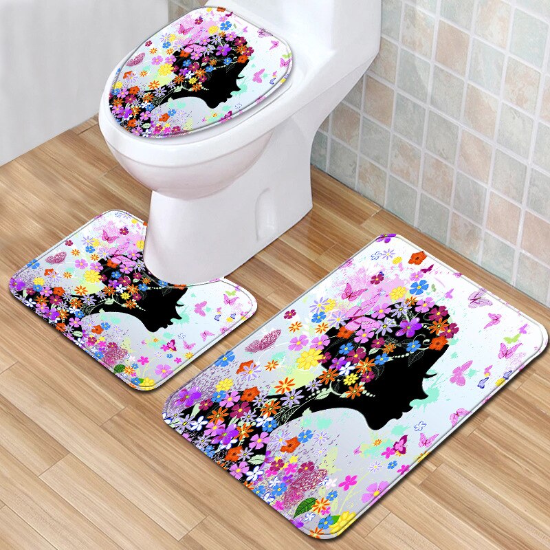 The 3pcs/lot Bathroom Rug Set Anti Slip Bath Mats Set for Living Room Home Decor Toilet Lid Cover Carpet 3D Doormats