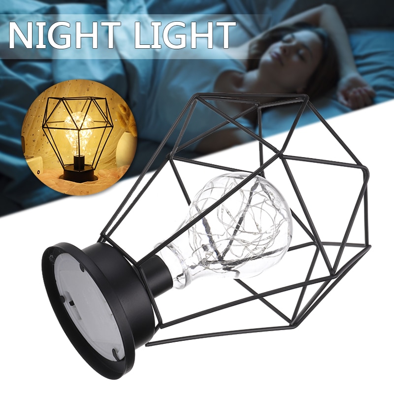 Geometrische Tafellamp Retro Geometrische Industriële Led-lampen Bureau Tafel Bed Side Lamp Batterij Usb Voor Slaapkamer Decors