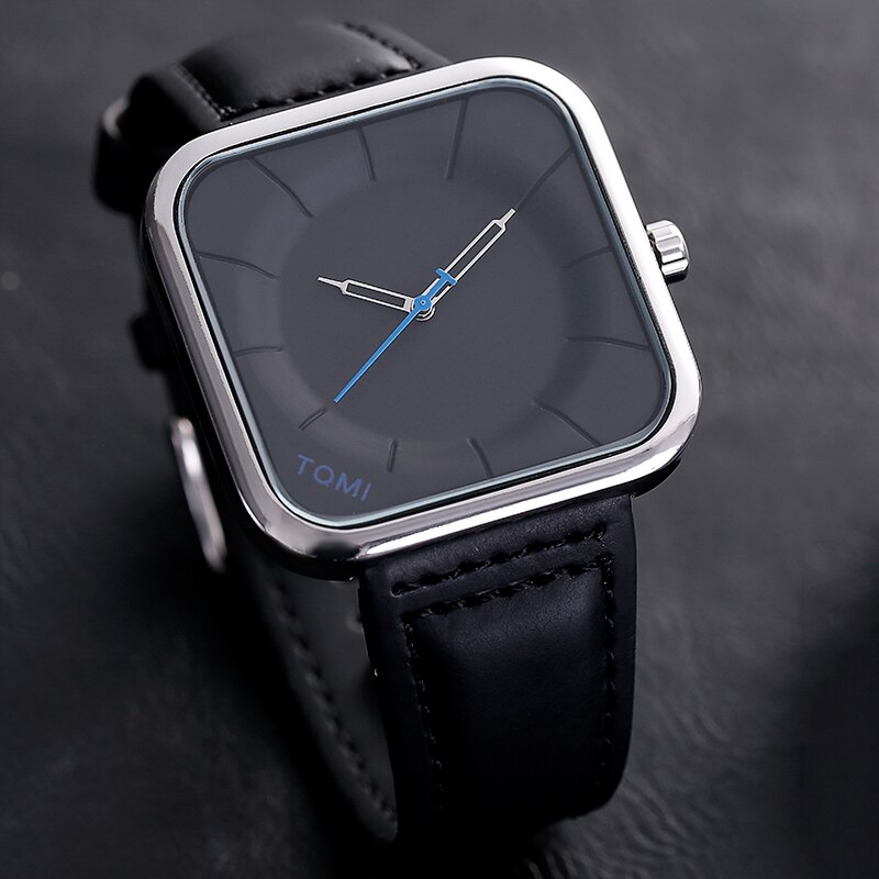 Casual Watch for Men Simple Square Dial Case Men Quartz Wrist Watches Leather Wristwatch Mens Minimalist Black Brown Clock