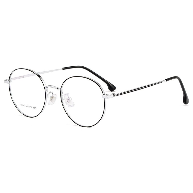 KatKani Retro Small Round Frame Women's Ultralight Metal Anti-Blue Light Myopia Optical Prescription Eyeglasses Frame 01-80062: Black Silver
