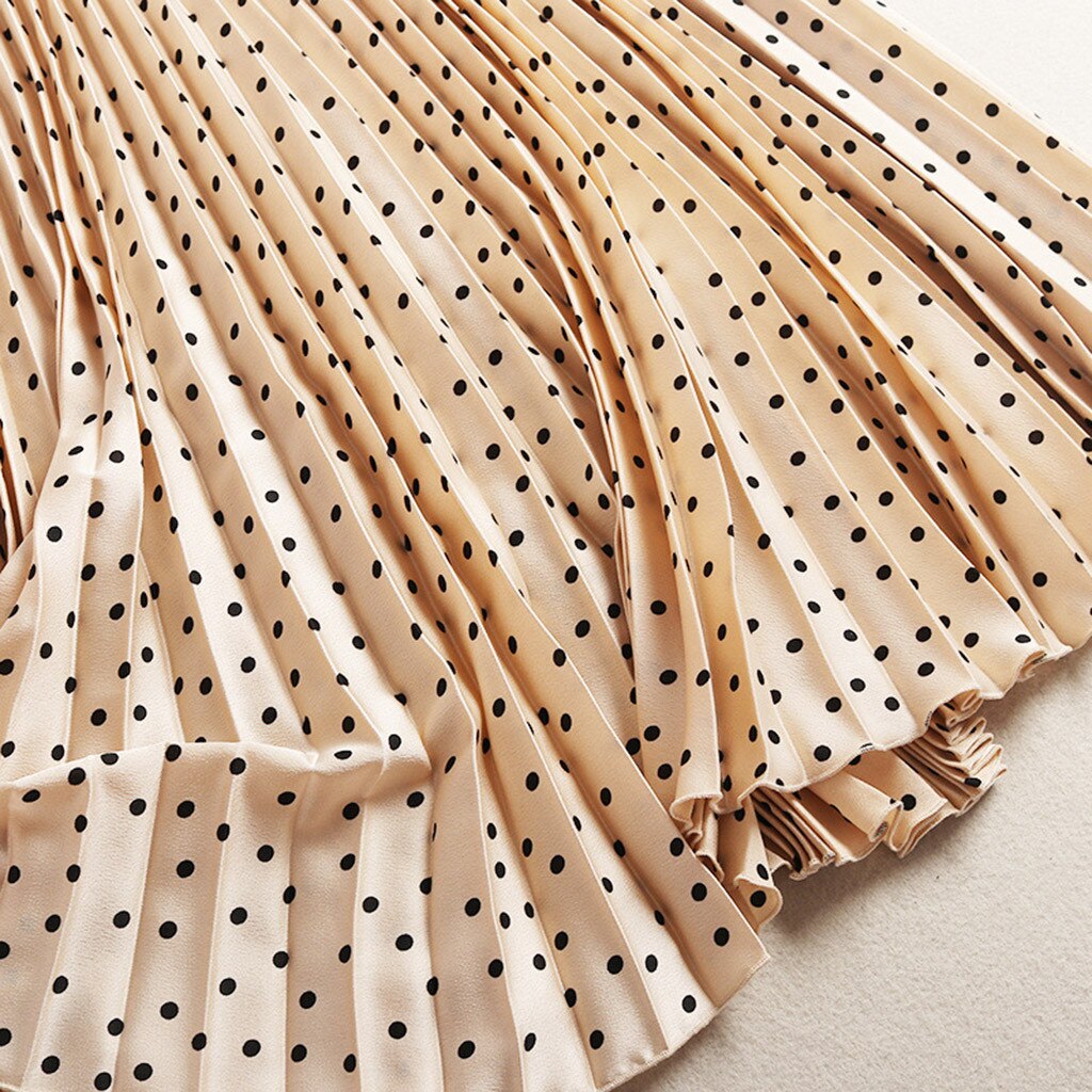Geplooide Rokken Vrouwen Lente Rok Hoge Taille Dot Print Midi Rokken Elegante Maxi Lange Rokken Femme Faldas Mujer # T2G