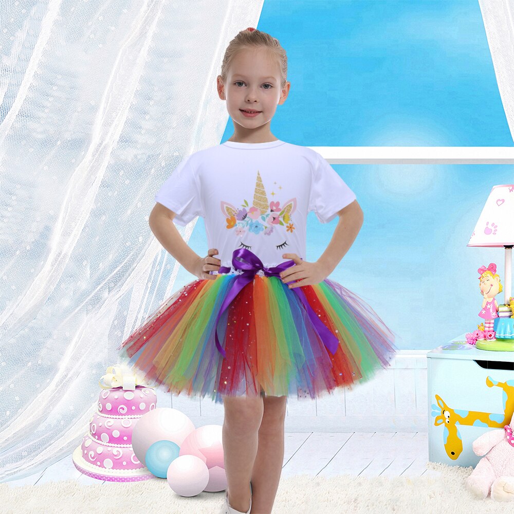 Jupe Tutu licorne brillante arc en ciel pour fille. Grandado