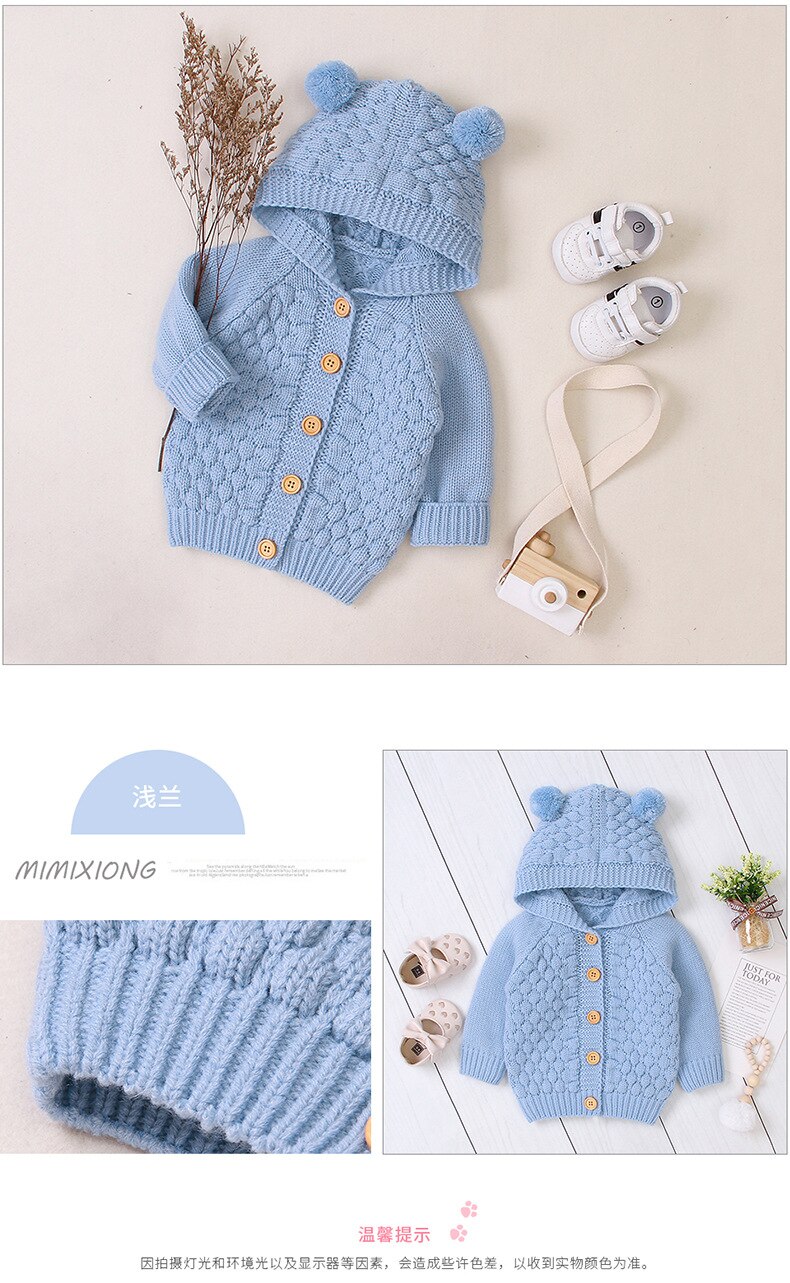 Pudcoco Schattige Baby Baby Kids Jongen Meisje Soild Kleur Knop Hooded Truien Herfst Gebreide Jas Outfit 3-24M: Blauw / 24M