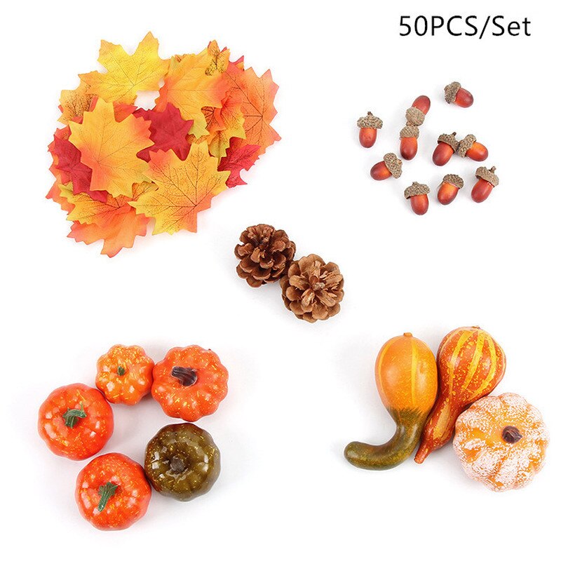 50 Stks/set Simulatie Pompoen Gouden Herfst Pompoen Halloween Pompoen Thanksgiving Decoratie Pompoen Props