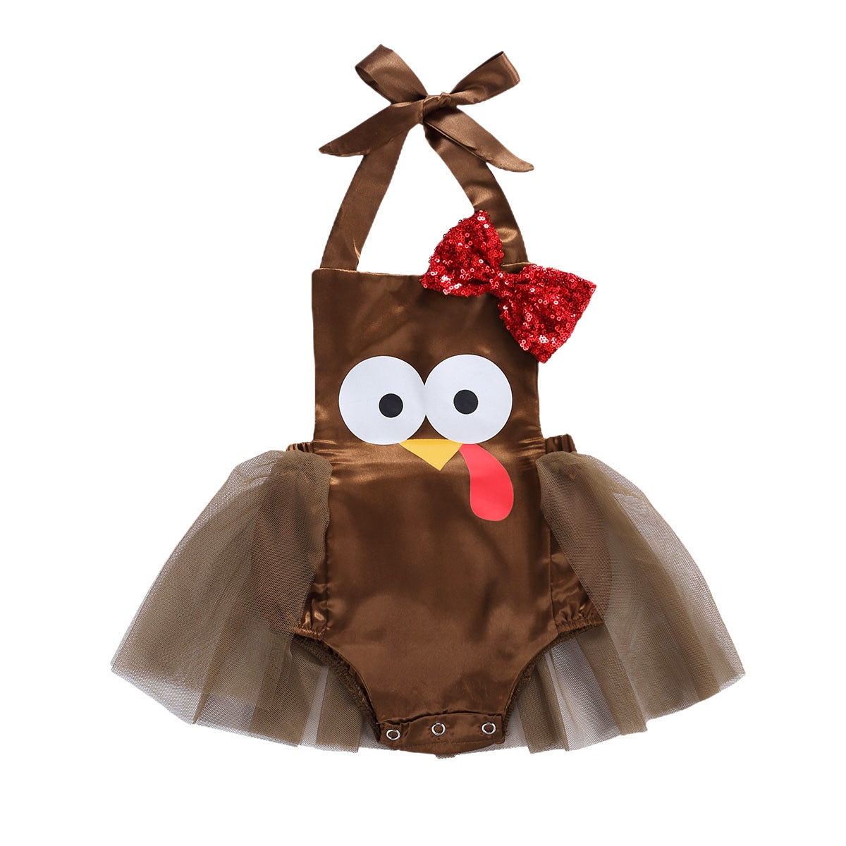 0-18M das Erntedankfest Schild Baby Mädchen Jungen Strampler Kleid Türkei Druck ärmellos Gürtel Pailletten Spitze Ballettröckchen Overall: B / 3M