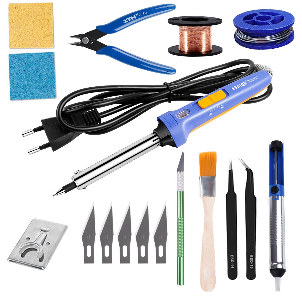 60W Dual Power Electric Soldering Iron Temperature Adjustable Repair Welding Tool Ceramic Heater Soldering Tin Wire Tweezers: SetD