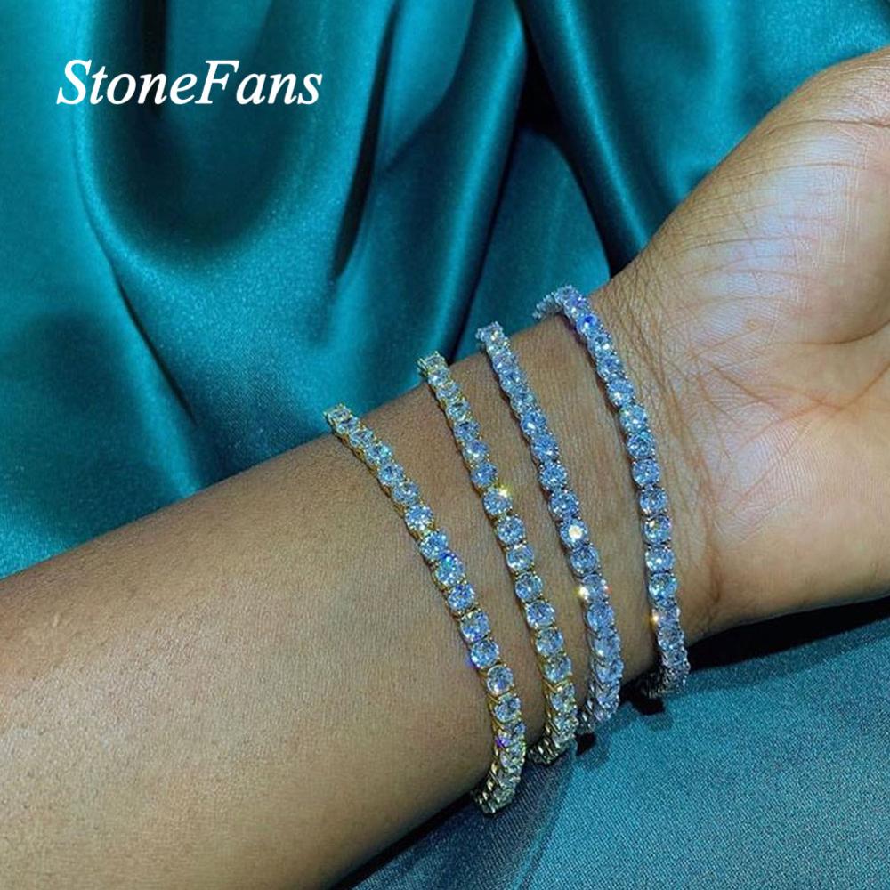 Stonefans simples grande strass pulseira charme jóias para mulher iced fora tênis corrente pulseira ouro prata cor pulseira