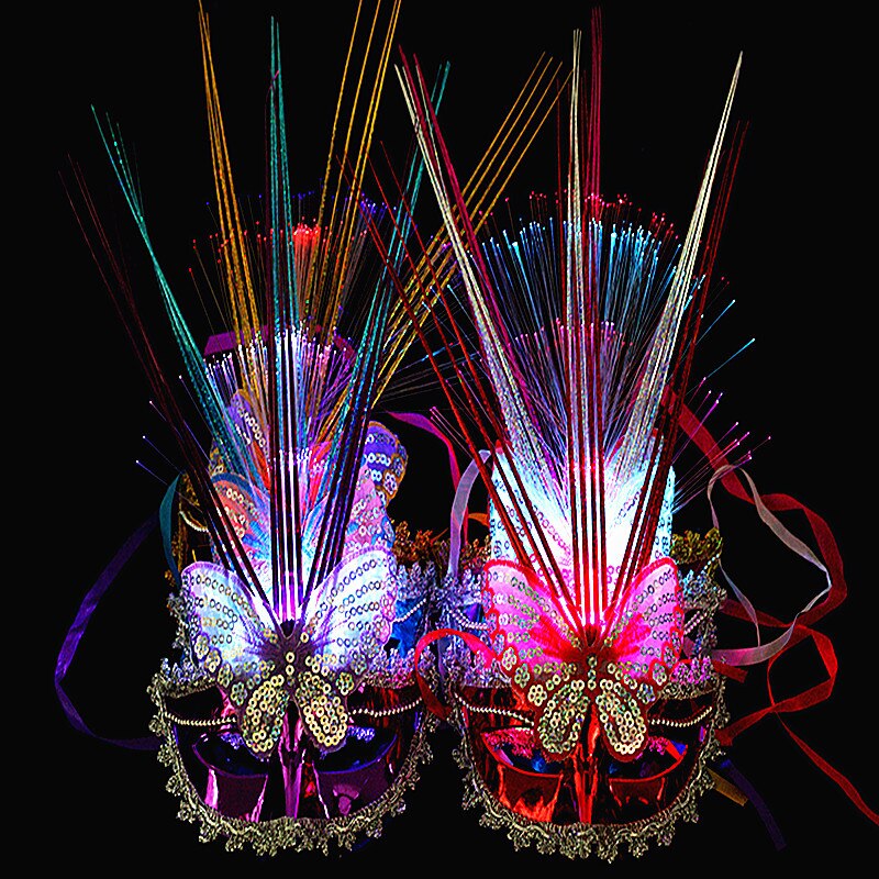 Kvinnors flicka led glöd fjärilsmask ljus blinkande venetiansk mard gras maskeradmasker fest bröllop halloween jul