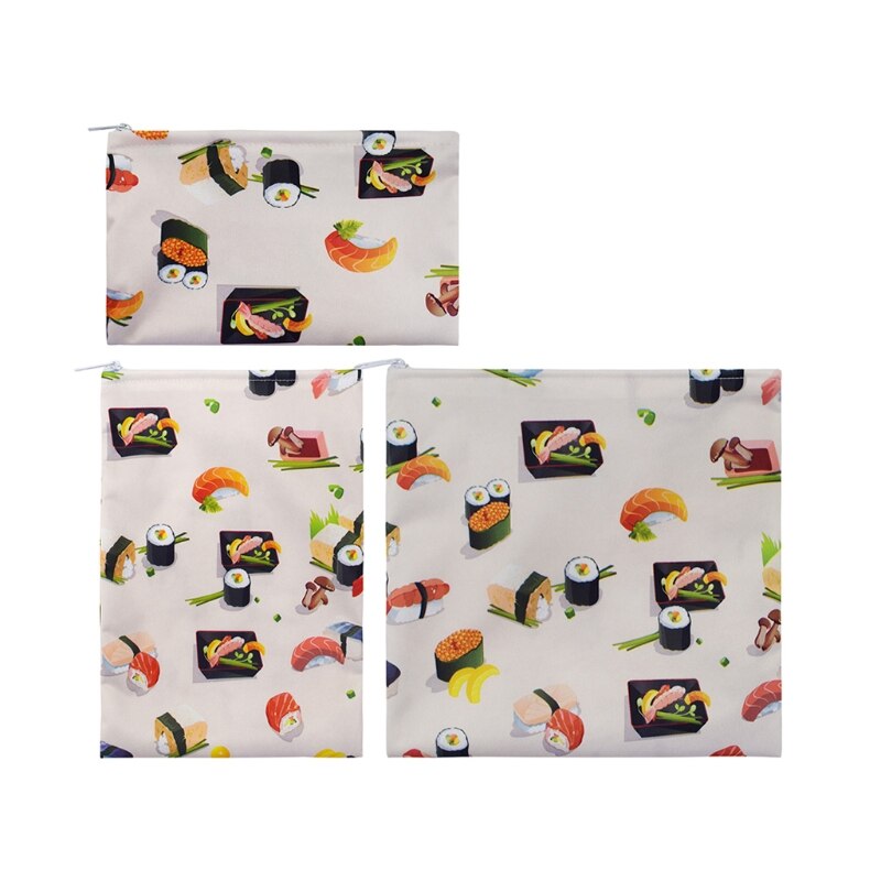 896A Snack Bags Set of 3 Reusable Washable Waterproof Food Storage Bags for Bread Toast Sandwich Baking Biscuits Storage ​Bags