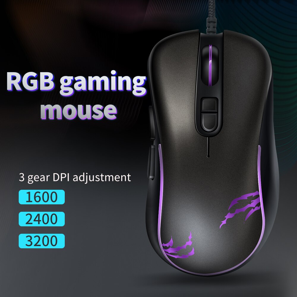 RGB Lighting Define the game USB Wired 4800DPI Adjustable Gaming Mouse Mice Ergonomic Wired Mouse PC Gamer Computer Mouse