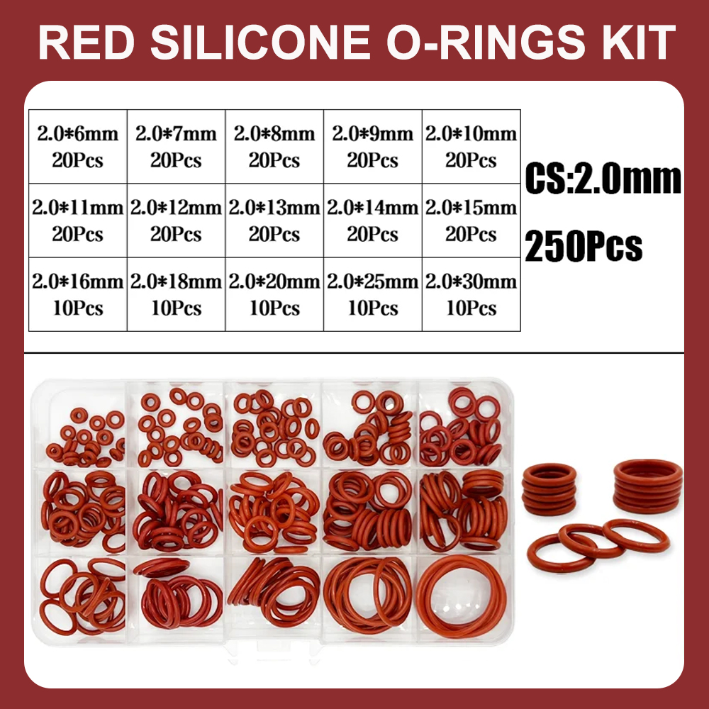 O-Ring-Dichtungen, Dichtung, Silikon, roter O-Ring-Dichtungssatz, ölbeständige O-Ringe, Gummi-O-Ring, Hochtemperatur-VMQ-Unterlegscheibe, CS1,0 mm–3,1 mm: transparent