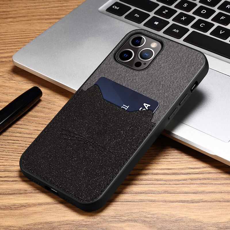 Stijl voor iphone 12/12 mini /12 pro /12 promax kaarthouder telefoonhoesje kattenoor leer zakelijke stijl