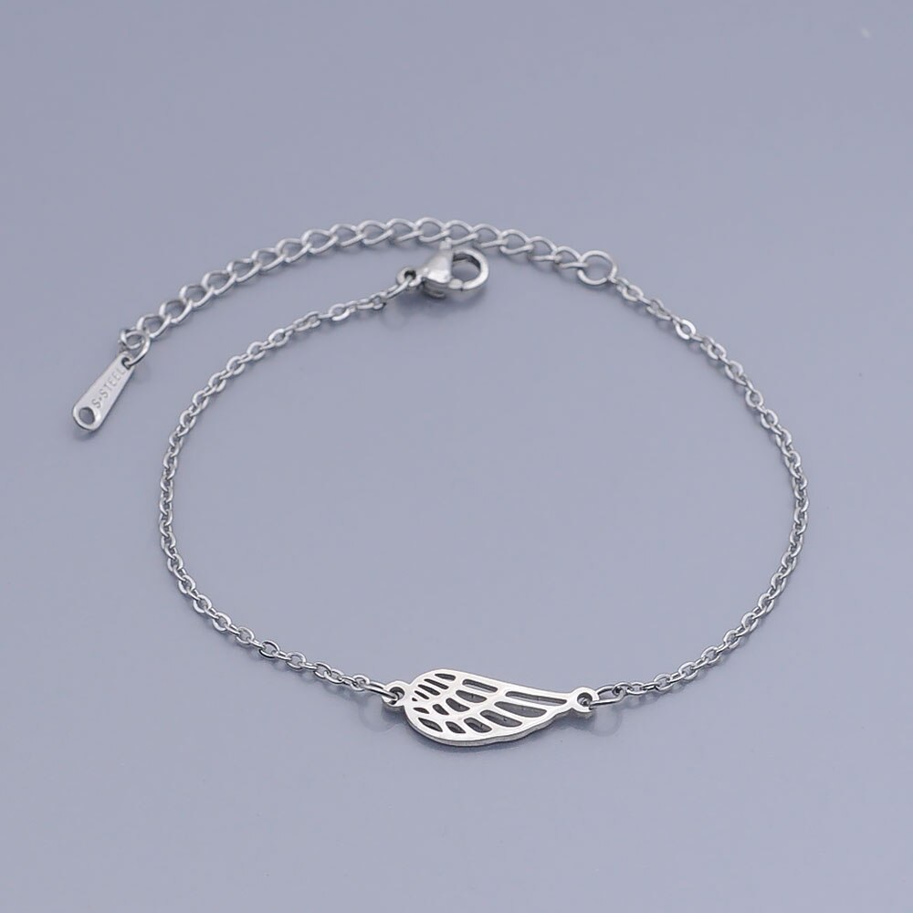 100% Edelstahl Dainty Engel Flügel Charm Armband Für Frauen OEM Schmuck Auftrag Akzeptiert Schmuck Armbänder: JN496-1