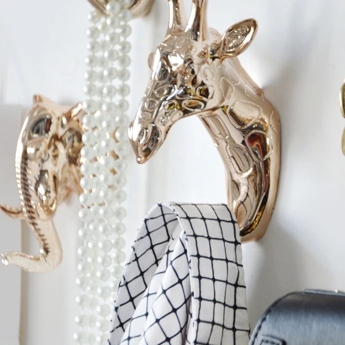 Ganchos con forma de Animal europeo, ciervo, Stags, rinoceronte, caballo, jirafa, cabeza de elefante, colgador de pared, abrigo para sombrero, gancho, soporte para estante, decoración del hogar