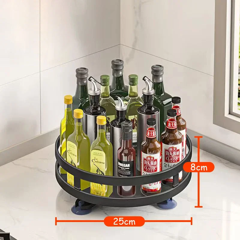 360 ° Rotação tempero rack organizador jar latas bandeja de armazenamento antiderrapante para temperos rack de armazenamento de cozinha acessórios de cozinha: Cinza claro