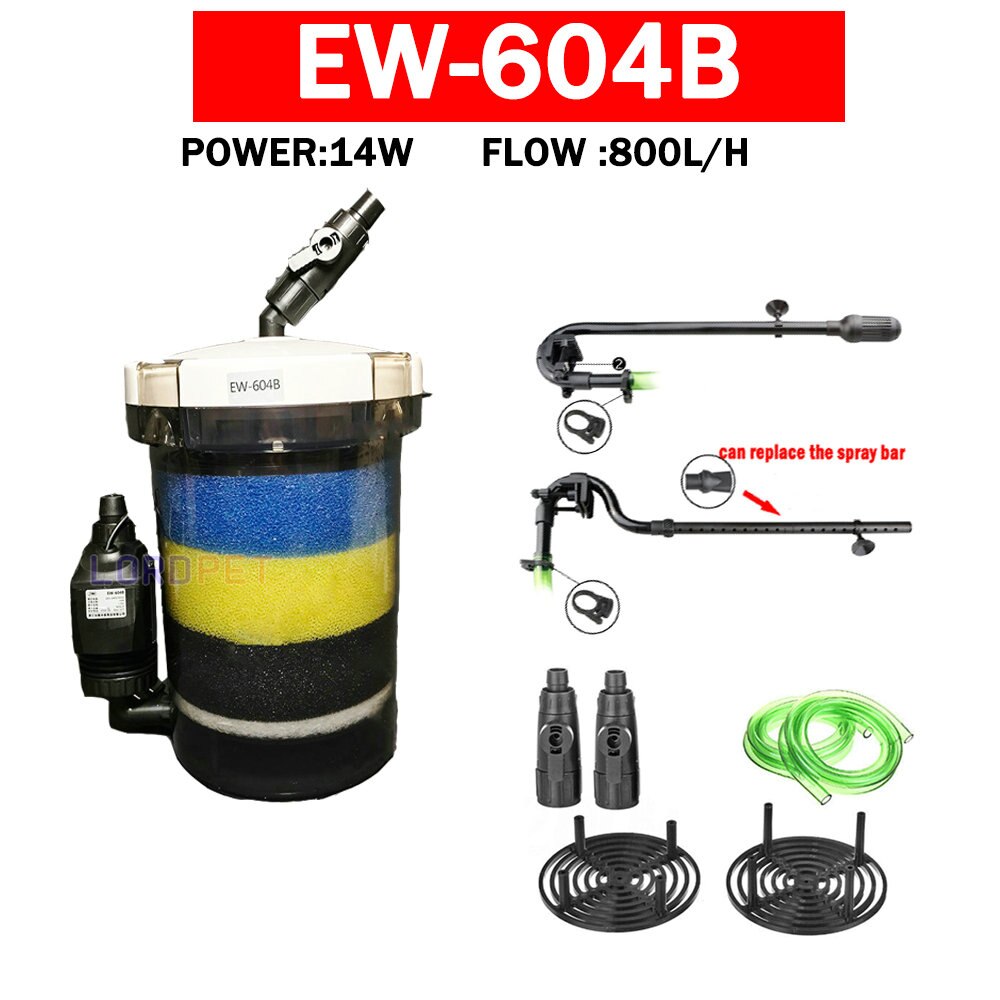 Sunsun 14w 800l/h External Filter With 16mm Inlet Outlet Powerful Bucket Biochemical Sponge Canister Filter 604B 220v: EW-604B