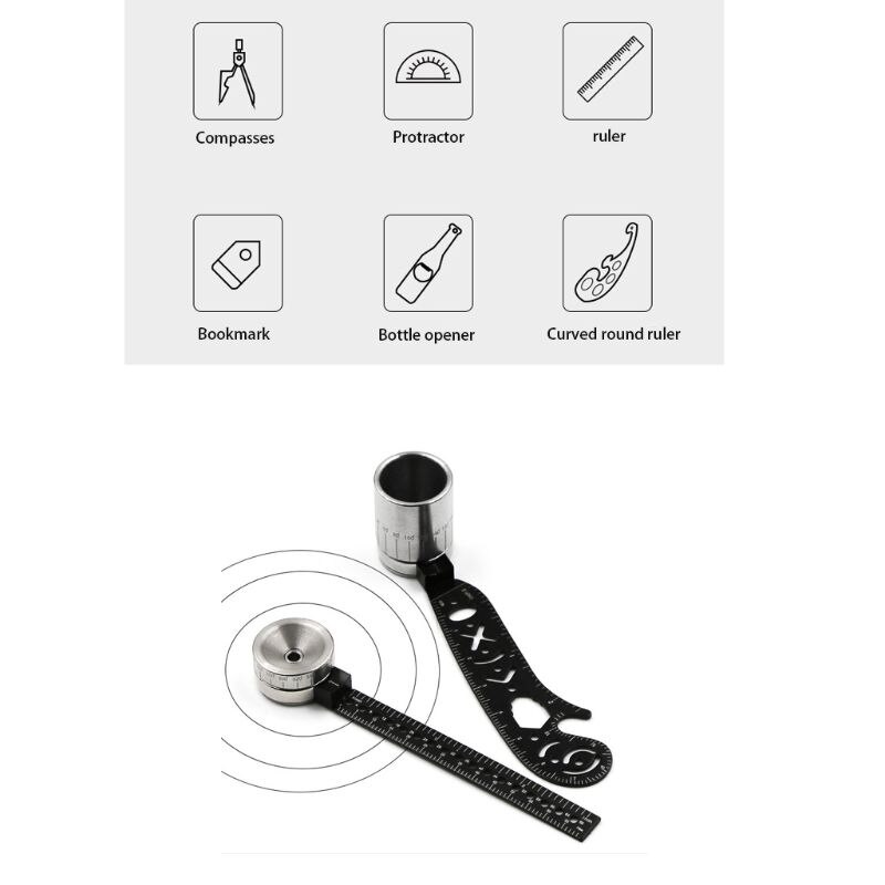 Règle métallique incurvée, outil de dessin de compas, Mini-règle métallique, boussole, ustensile polyvalent 1XCB