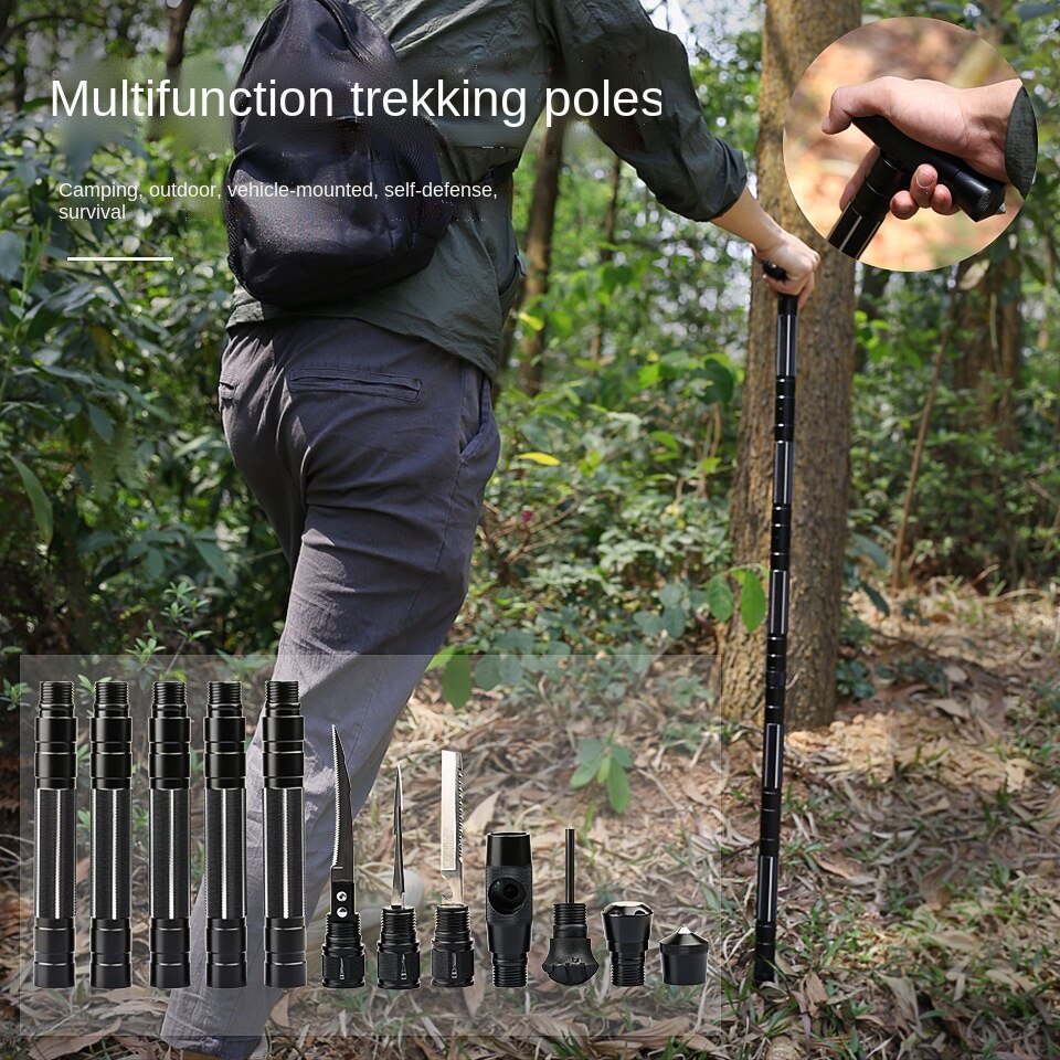 Alpenstock wielofunkcyjny sierp ryby włócznia typu T cztery-sekcja trzymać sześciu sekcji kij z nóż narzędzia samochodowe narzędzia robić materiały zewnętrzne