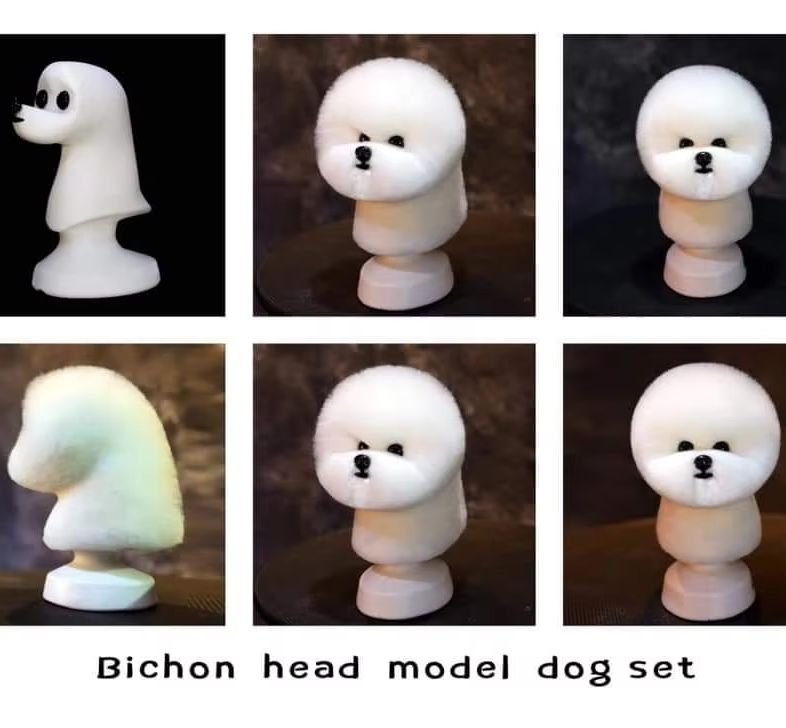 Grooming Model Dog Bichon Head Mannequin With Head Wig For Pet Goomers Trimming Practice / 1+1 KIT