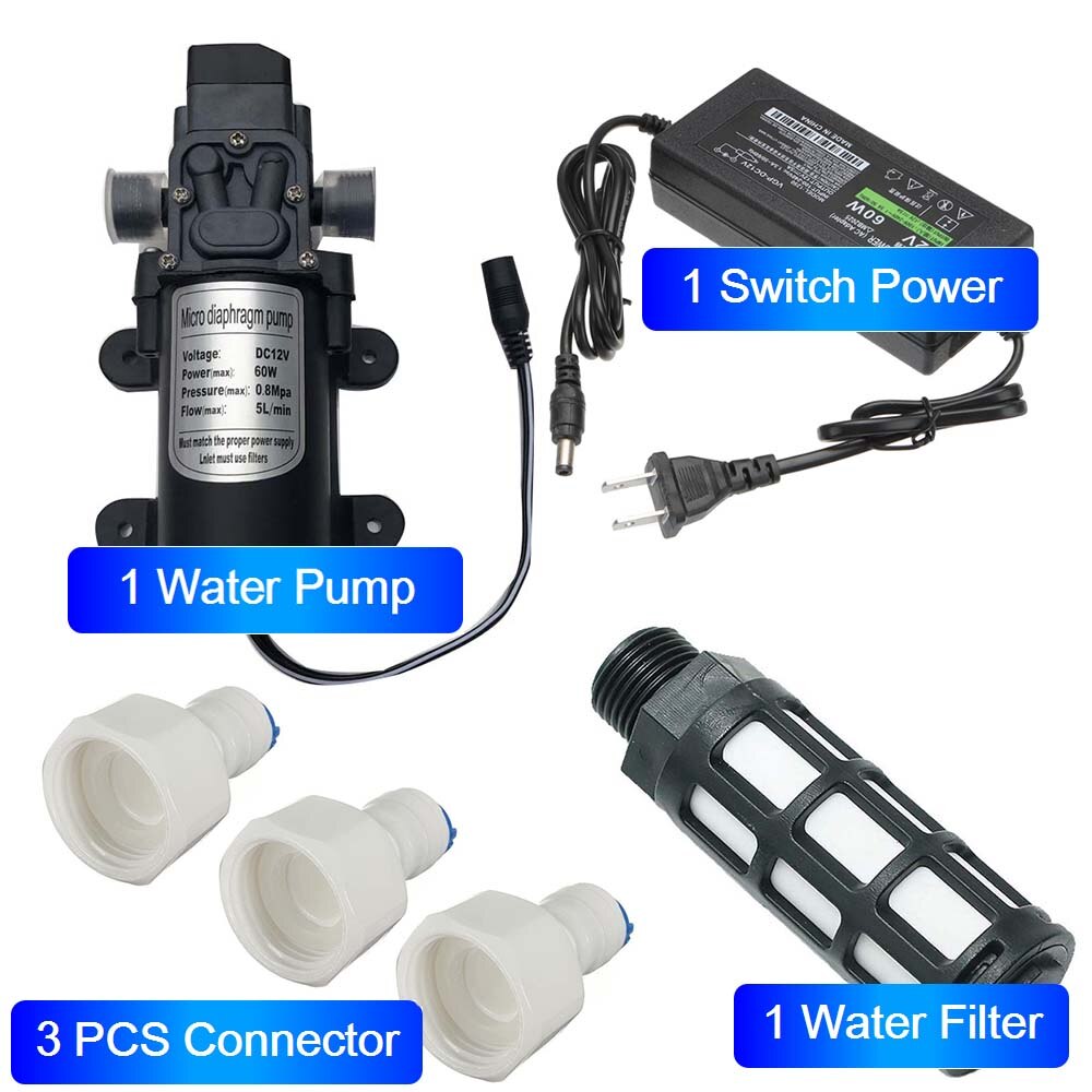 FF Water Pump DC 12V 60W Micro Diaphragm Garden irrigation High Pressure 1/2" Male Thread Interface Self-Priming Booster Pump: add filter