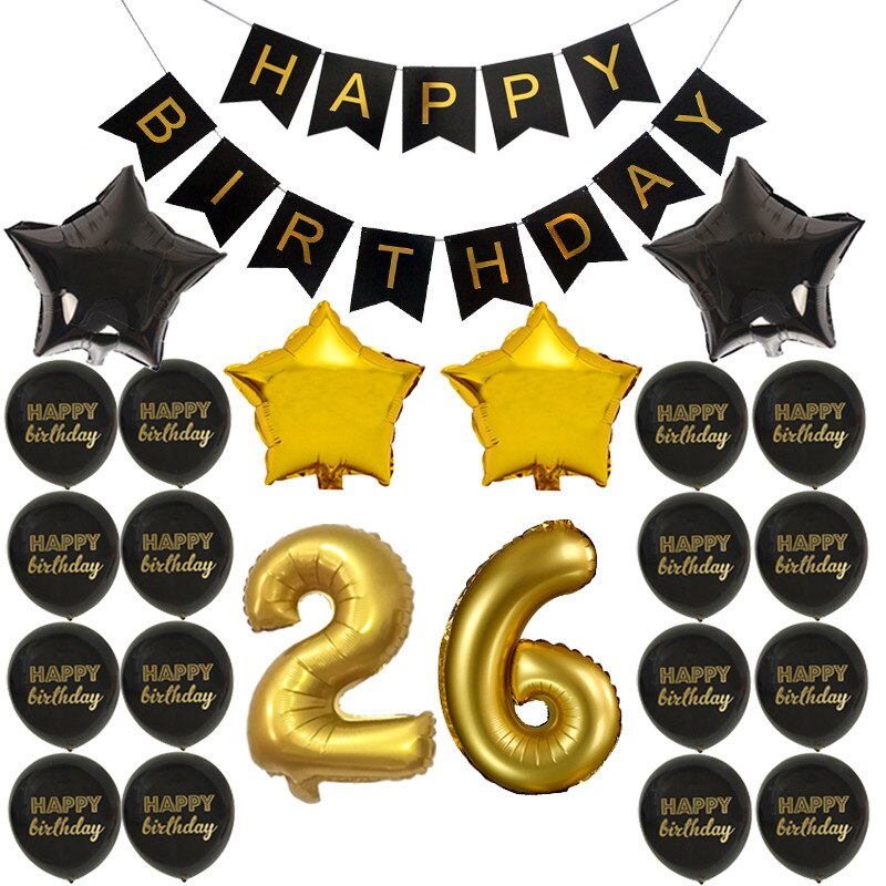 Happy Birthday Banner Balloon Adlut 33 30th Birthday Party Decoration 16 17 21 22 24 25 26 27 Years old Birthday Party Blloons: 26