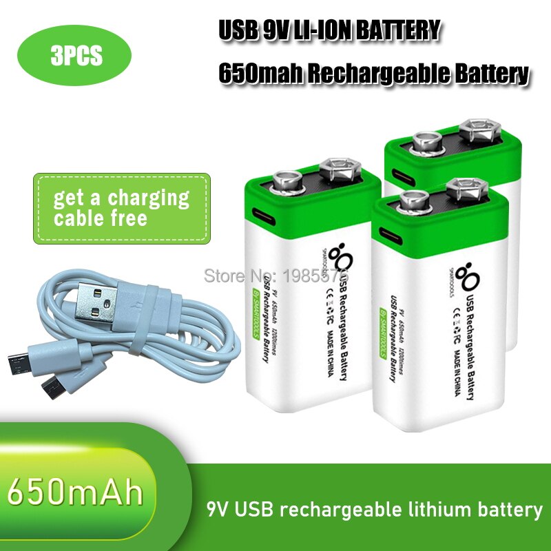 2-10PCS 9V 6F22 650mAh USB lithium Rechargeable battery 9 V li-ion batteries for Multimeter Microphone Toys Remote Control: 3PCS