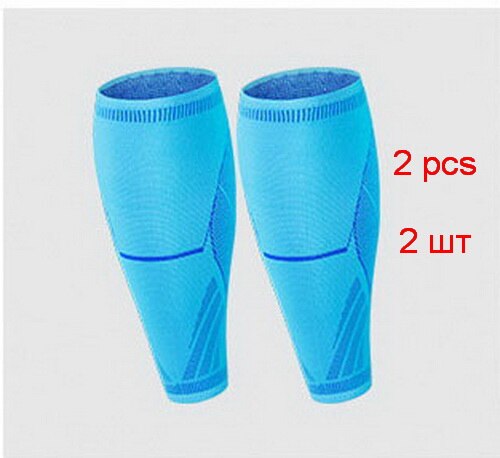 Elastisk stickad sport kompression ben vad ärmar tennis löpning lindrar muskelvärk benvärmare skydd basket fitness: 2 st blå / Xl