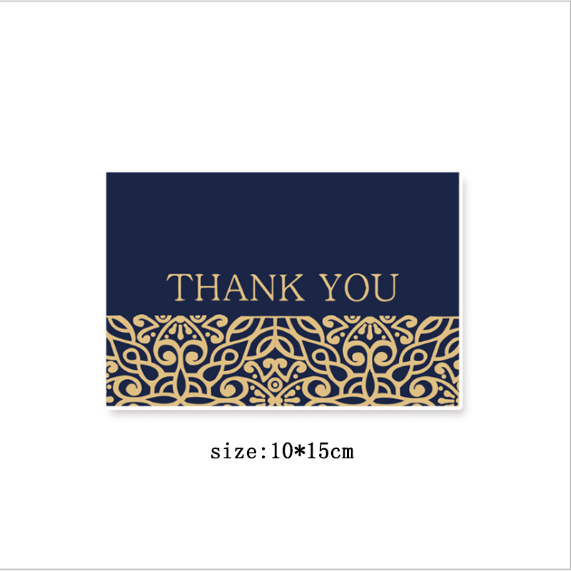 1pack Bronzing dark blue Thank You business card thank you half-fold card white envelope 15*10CM flower shop message: C