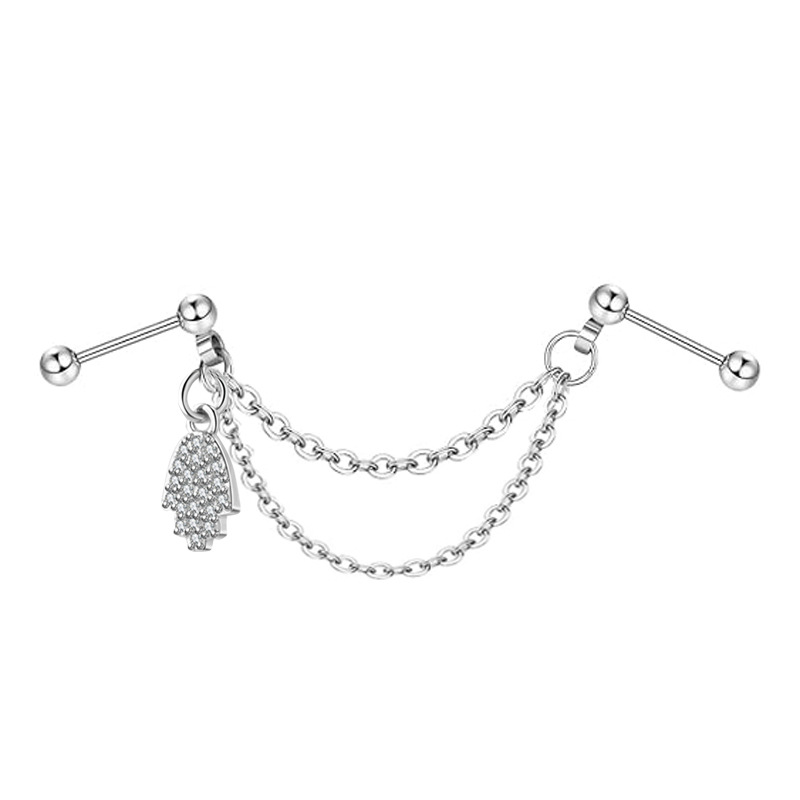 1pc Chain Earrings Stainless Steel Simple Industrial Piercing Love Heart Cartilage Helix Barbell Jewelry for Women: silver