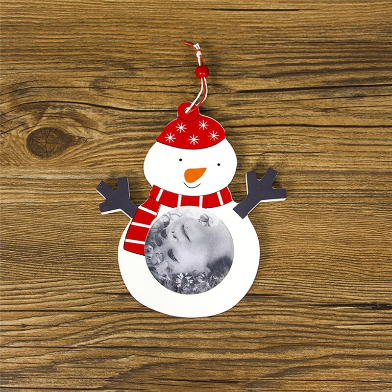 1pc Christmas Tree Photo Frame Wooden Santa Claus Hang Decorations DIY Photo Frame Christmas Decoration Products: snowman